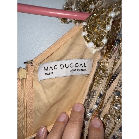 Mac Duggal Gold Embellished Floral Detail One Shoulder Gown NWT Size 8 - Picture 7 of 10